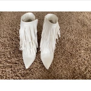 White Fringed Ankle Bootie